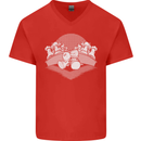 Chess Pieces Player Playing Mens V-Neck Cotton T-Shirt Red