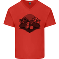 Chess Pieces Player Playing Mens V-Neck Cotton T-Shirt Red