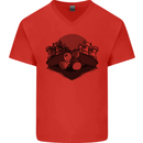 Chess Pieces Player Playing Mens V-Neck Cotton T-Shirt Red