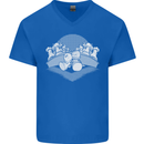 Chess Pieces Player Playing Mens V-Neck Cotton T-Shirt Royal Blue