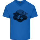 Chess Pieces Player Playing Mens V-Neck Cotton T-Shirt Royal Blue