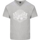 Chess Pieces Player Playing Mens V-Neck Cotton T-Shirt Sports Grey