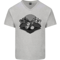Chess Pieces Player Playing Mens V-Neck Cotton T-Shirt Sports Grey