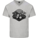 Chess Pieces Player Playing Mens V-Neck Cotton T-Shirt Sports Grey