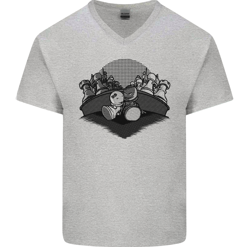 Chess Pieces Player Playing Mens V-Neck Cotton T-Shirt Sports Grey
