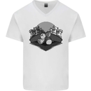 Chess Pieces Player Playing Mens V-Neck Cotton T-Shirt White