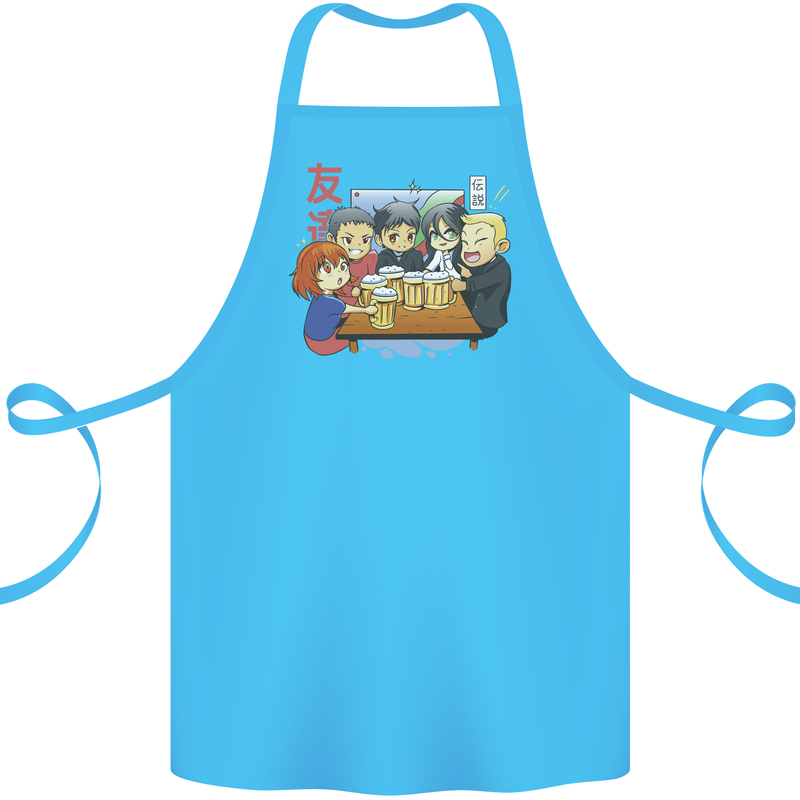 Chibi Anime Friends Drinking Beer Cotton Apron 100% Organic Turquoise