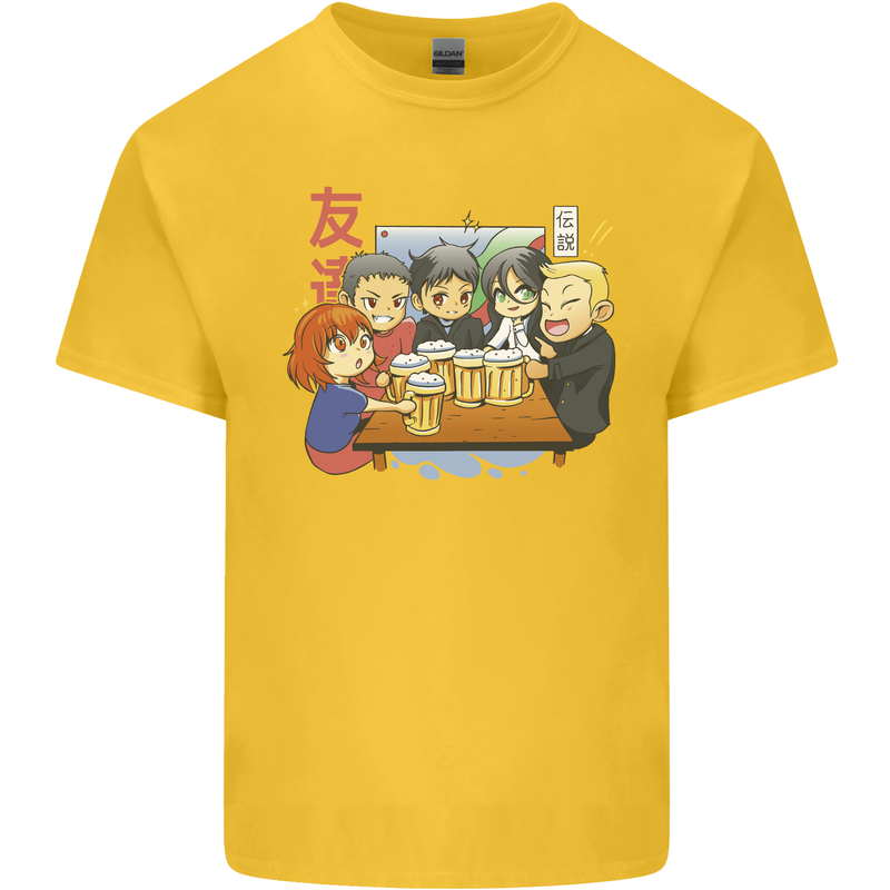 Chibi Anime Friends Drinking Beer Kids T-Shirt Childrens Yellow