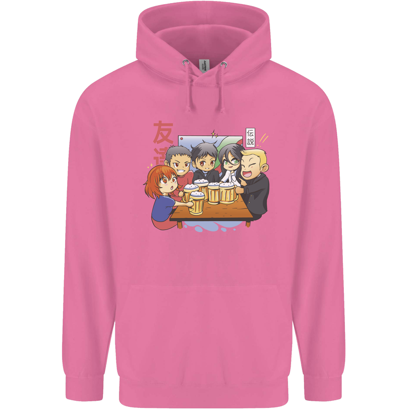 Chibi Anime Friends Drinking Beer Mens 80% Cotton Hoodie Azelea