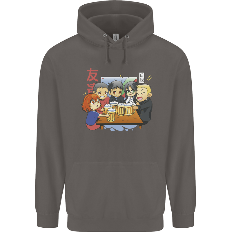 Chibi Anime Friends Drinking Beer Mens 80% Cotton Hoodie Charcoal