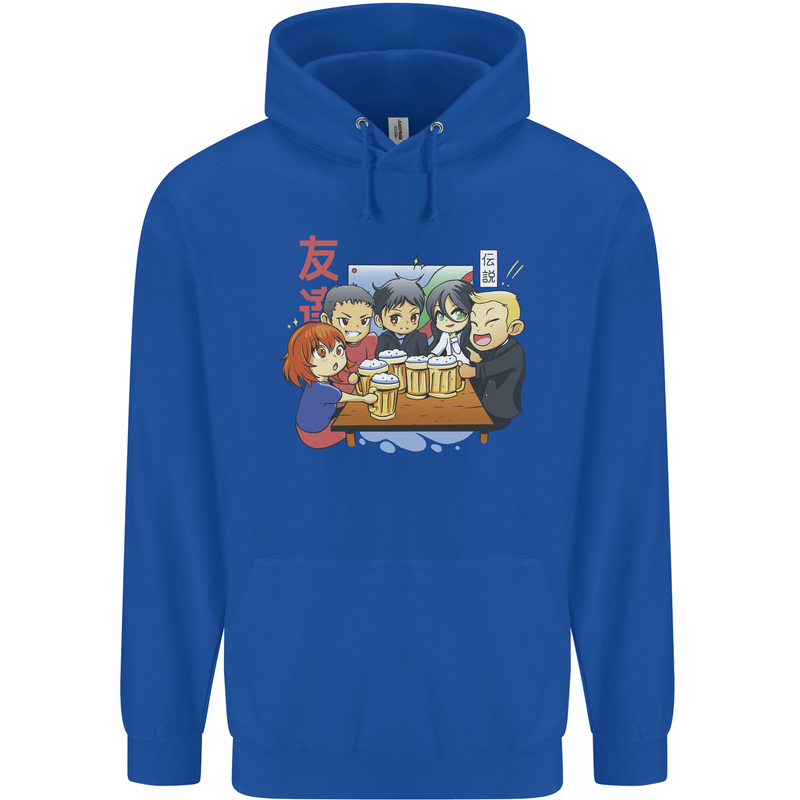 Chibi Anime Friends Drinking Beer Mens 80% Cotton Hoodie Royal Blue