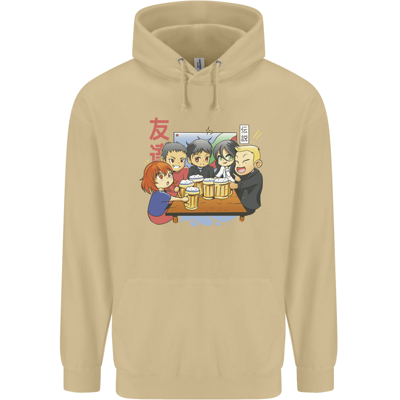 Chibi Anime Friends Drinking Beer Mens 80% Cotton Hoodie Sand