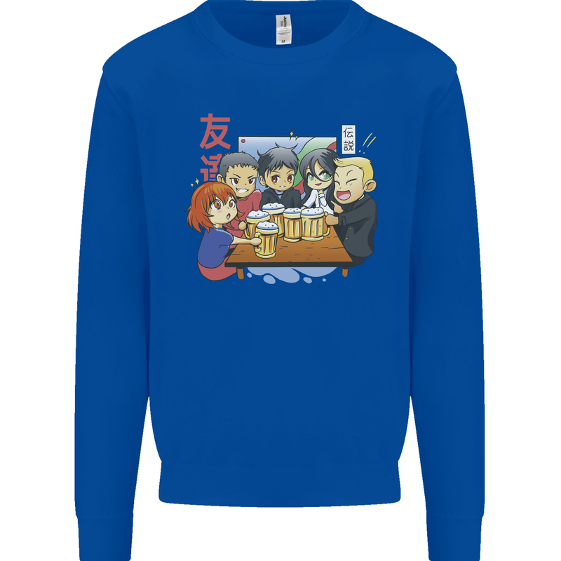 Chibi Anime Friends Drinking Beer Mens Sweatshirt Jumper Royal Blue