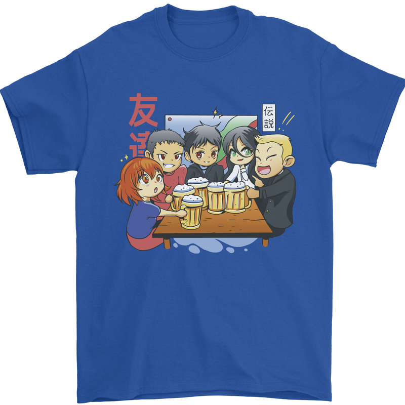 Chibi Anime Friends Drinking Beer Mens T-Shirt Cotton Gildan Royal Blue