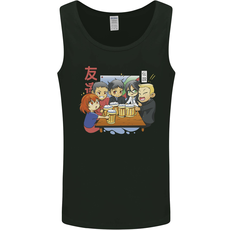 Chibi Anime Friends Drinking Beer Mens Vest Tank Top Black