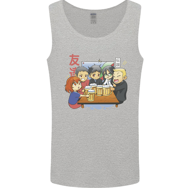 Chibi Anime Friends Drinking Beer Mens Vest Tank Top Sports Grey