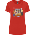 Chibi Anime Friends Drinking Beer Womens Wider Cut T-Shirt Red