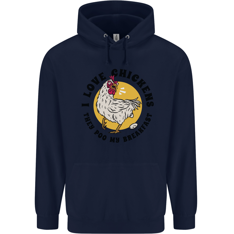 Chickens Poo My Breakfast Funny Food Eggs Childrens Kids Hoodie Navy Blue