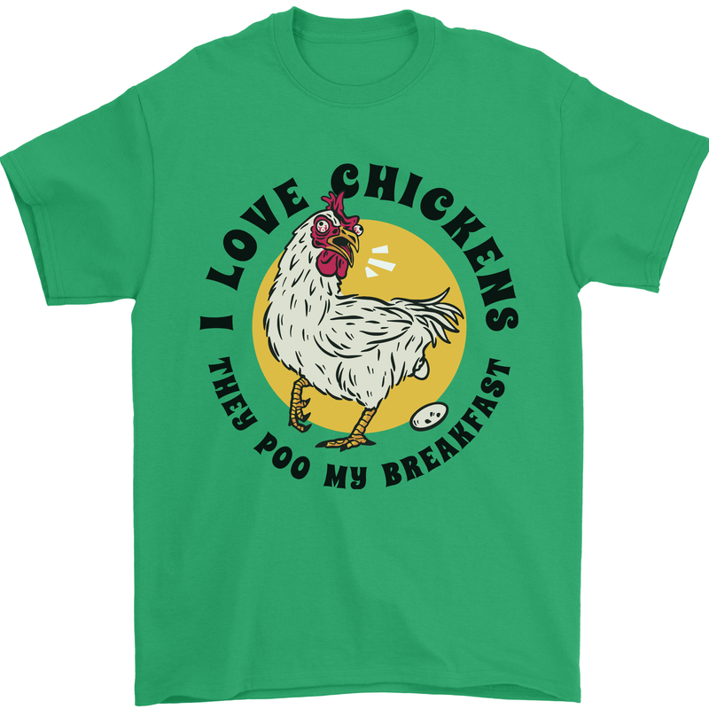 Chickens Poo My Breakfast Funny Food Eggs Mens T-Shirt Cotton Gildan Irish Green