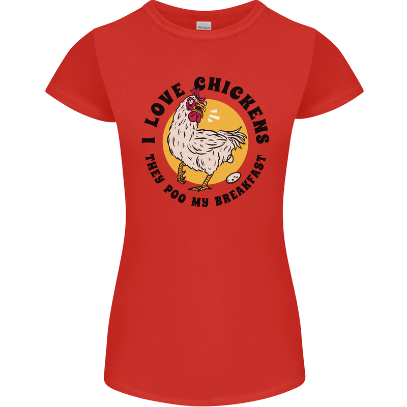 Chickens Poo My Breakfast Funny Food Eggs Womens Petite Cut T-Shirt Red