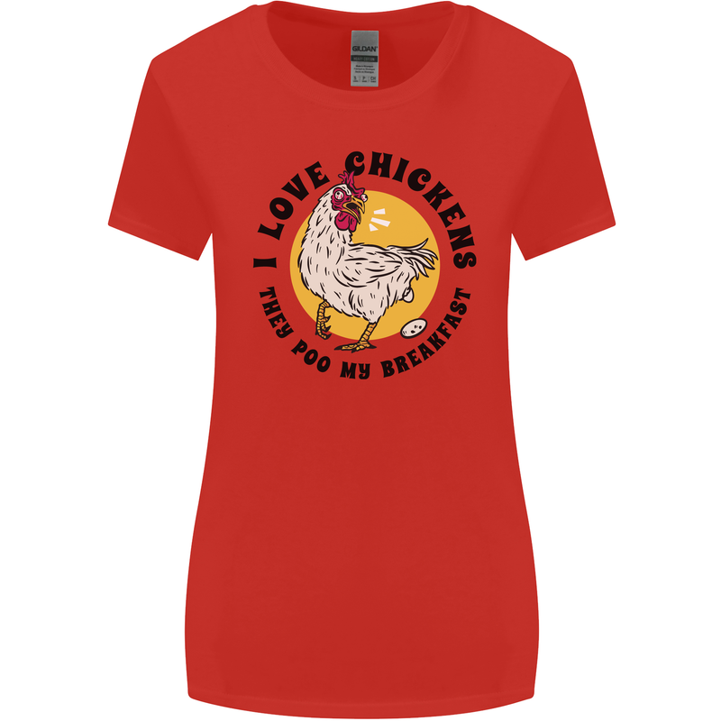 Chickens Poo My Breakfast Funny Food Eggs Womens Wider Cut T-Shirt Red