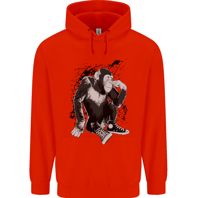 Chilled Out Chimp Chimpanzee Monkey Childrens Kids Hoodie Bright Red