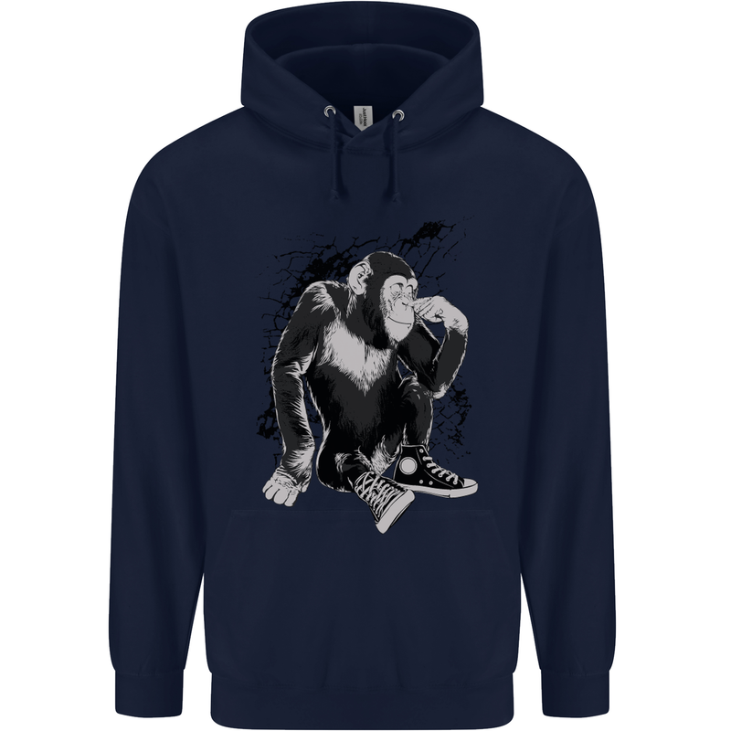 Chilled Out Chimp Chimpanzee Monkey Childrens Kids Hoodie Navy Blue