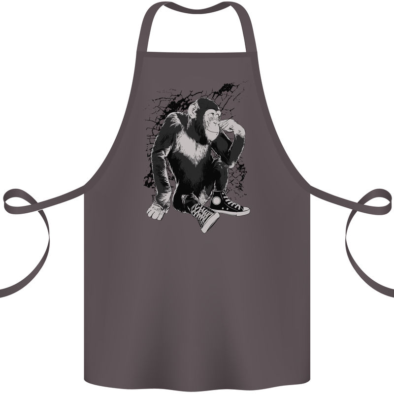 Chilled Out Chimp Chimpanzee Monkey Cotton Apron 100% Organic Dark Grey