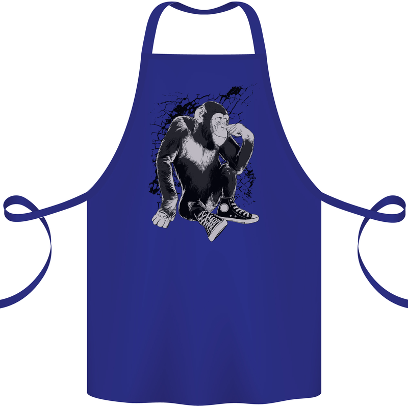 Chilled Out Chimp Chimpanzee Monkey Cotton Apron 100% Organic Royal Blue