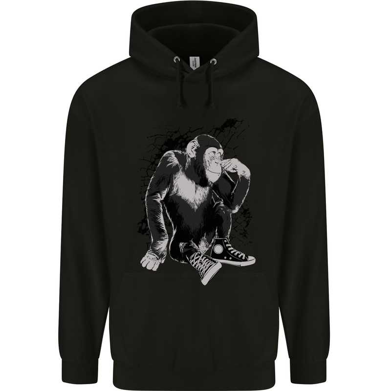 Chilled Out Chimp Chimpanzee Monkey Mens 80% Cotton Hoodie Black