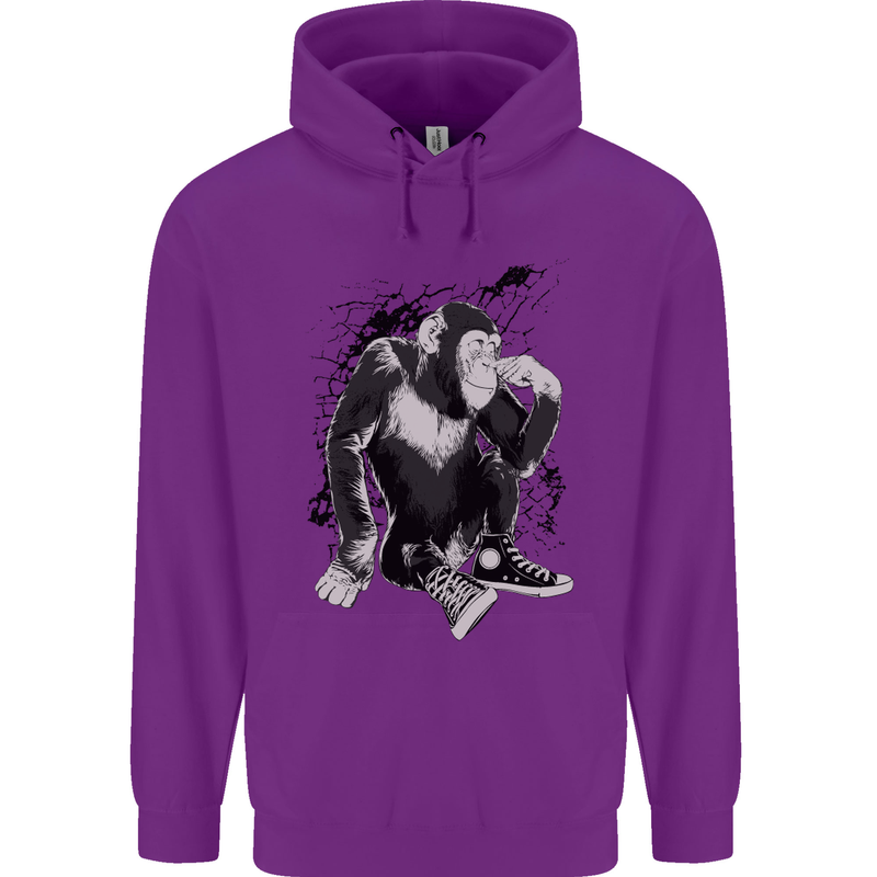Chilled Out Chimp Chimpanzee Monkey Mens 80% Cotton Hoodie Purple
