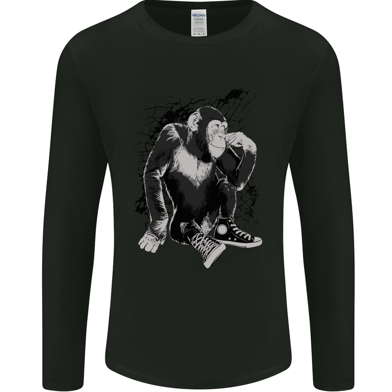 Chilled Out Chimp Chimpanzee Monkey Mens Long Sleeve T-Shirt Black
