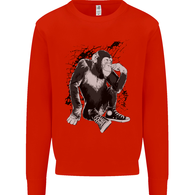 Chilled Out Chimp Chimpanzee Monkey Mens Sweatshirt Jumper Bright Red