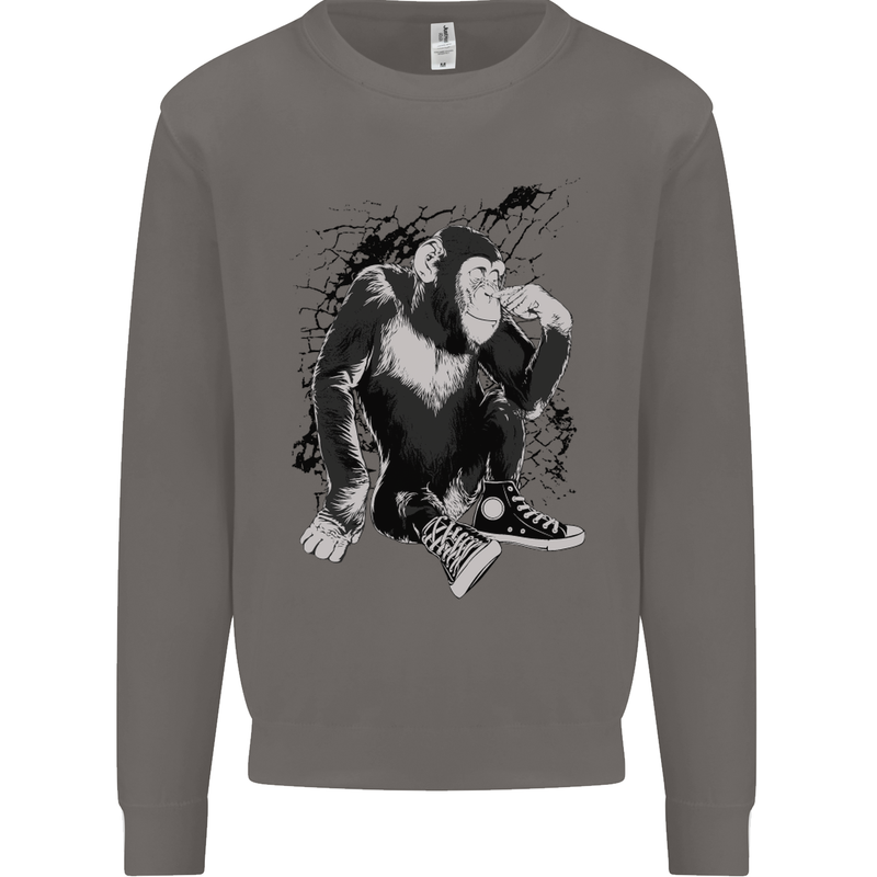 Chilled Out Chimp Chimpanzee Monkey Mens Sweatshirt Jumper Charcoal