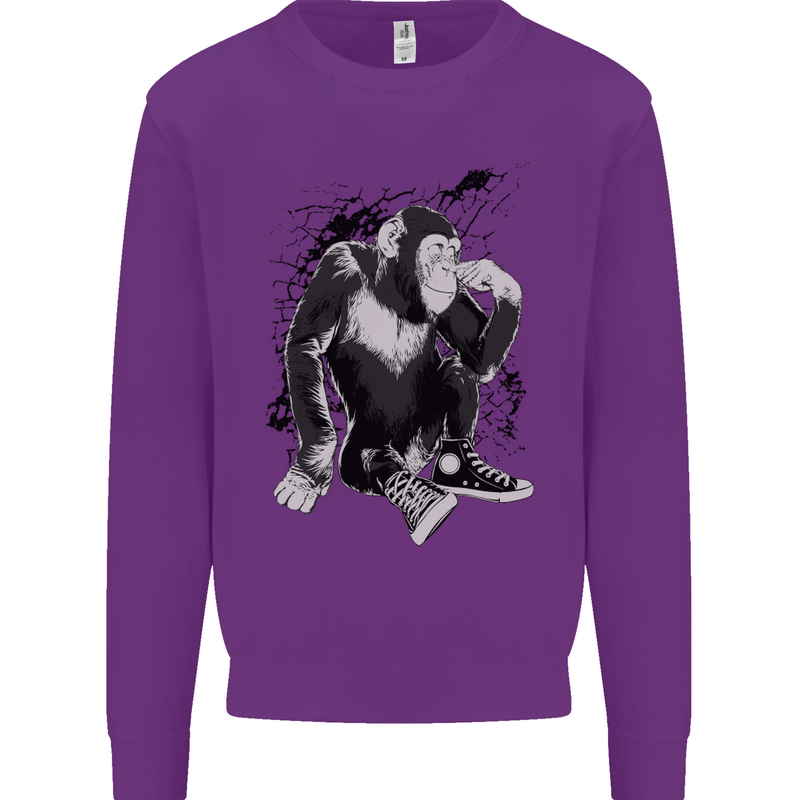 Chilled Out Chimp Chimpanzee Monkey Mens Sweatshirt Jumper Purple