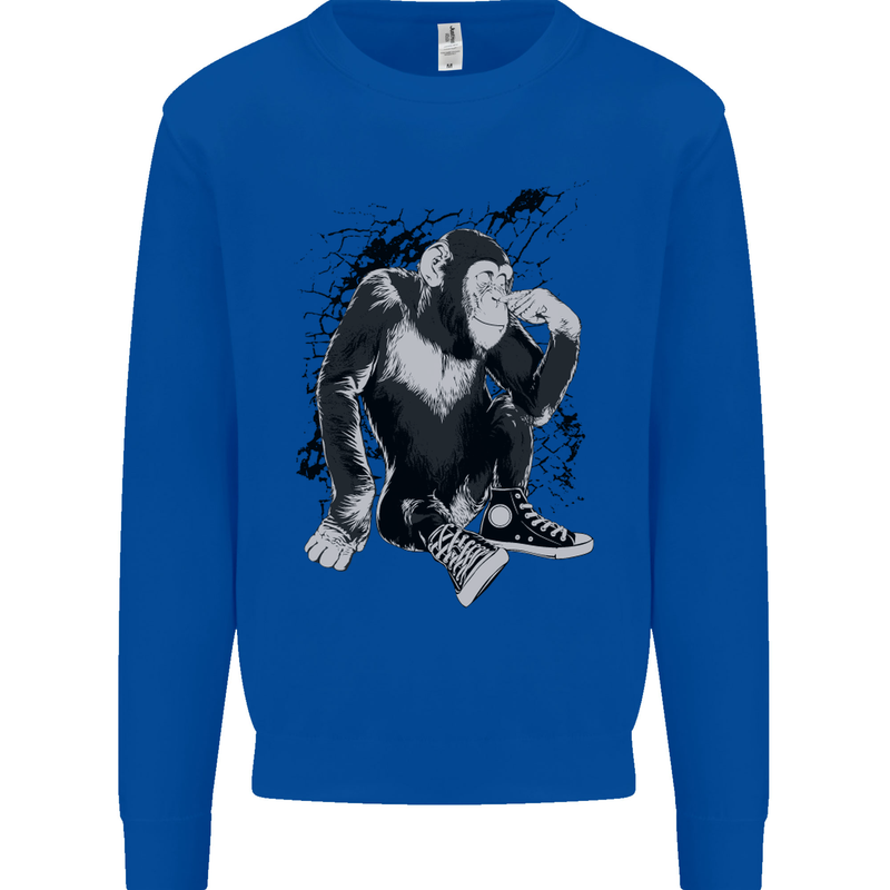 Chilled Out Chimp Chimpanzee Monkey Mens Sweatshirt Jumper Royal Blue