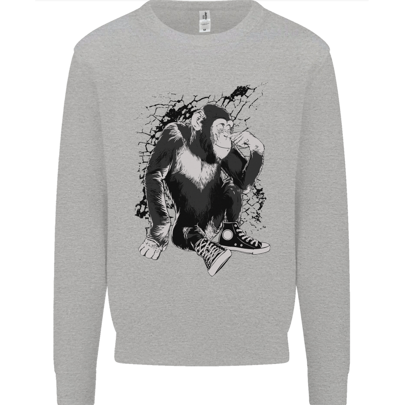 Chilled Out Chimp Chimpanzee Monkey Mens Sweatshirt Jumper Sports Grey