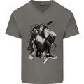 Chilled Out Chimp Chimpanzee Monkey Mens V-Neck Cotton T-Shirt Charcoal