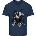 Chilled Out Chimp Chimpanzee Monkey Mens V-Neck Cotton T-Shirt Navy Blue