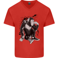 Chilled Out Chimp Chimpanzee Monkey Mens V-Neck Cotton T-Shirt Red