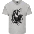Chilled Out Chimp Chimpanzee Monkey Mens V-Neck Cotton T-Shirt Sports Grey