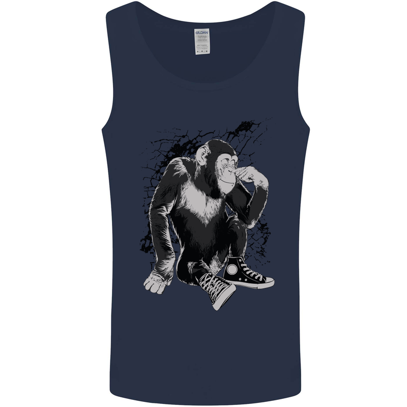 Chilled Out Chimp Chimpanzee Monkey Mens Vest Tank Top Navy Blue
