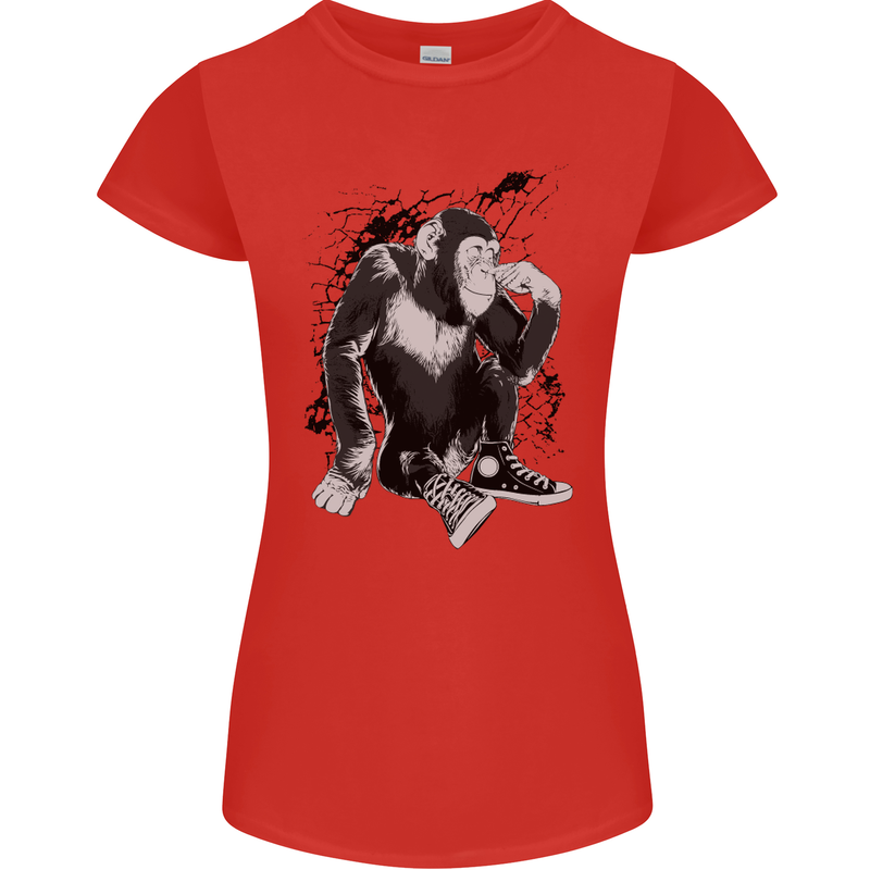 Chilled Out Chimp Chimpanzee Monkey Womens Petite Cut T-Shirt Red