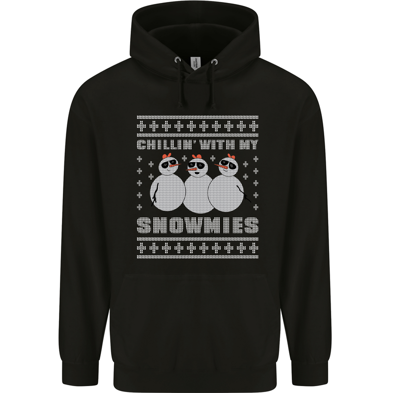 Chillin With My Snowmies Funny Christmas Childrens Kids Hoodie Black