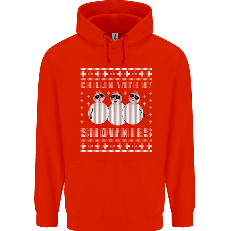 Chillin With My Snowmies Funny Christmas Childrens Kids Hoodie Bright Red