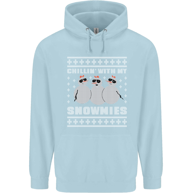 Chillin With My Snowmies Funny Christmas Childrens Kids Hoodie Light Blue