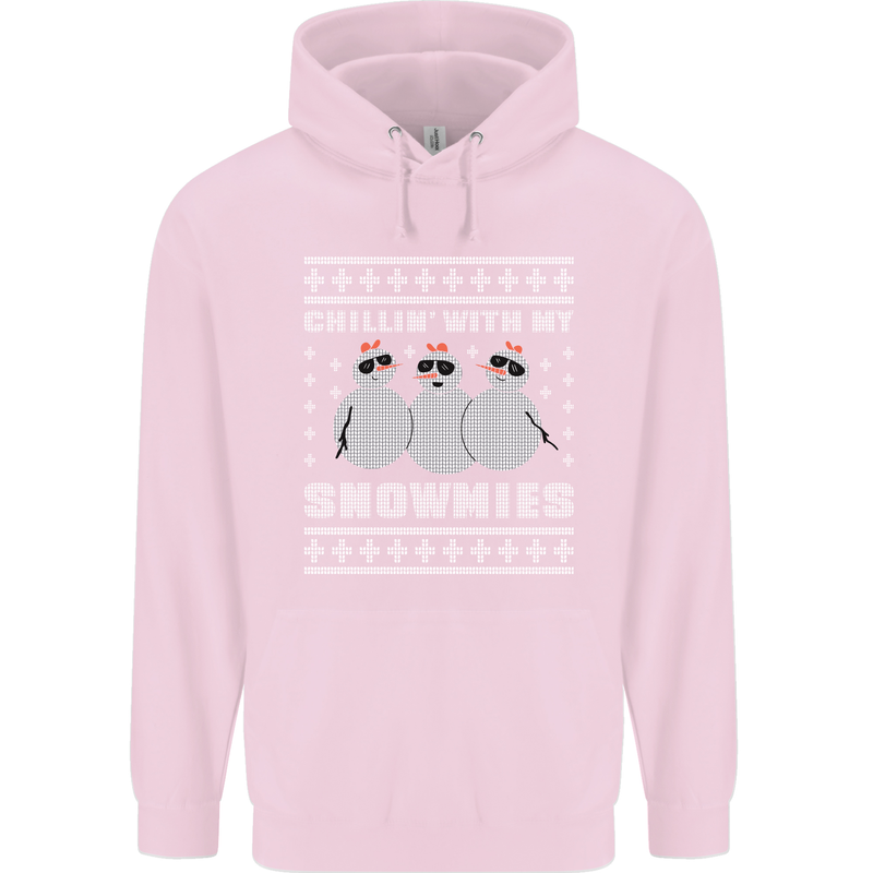Chillin With My Snowmies Funny Christmas Childrens Kids Hoodie Light Pink