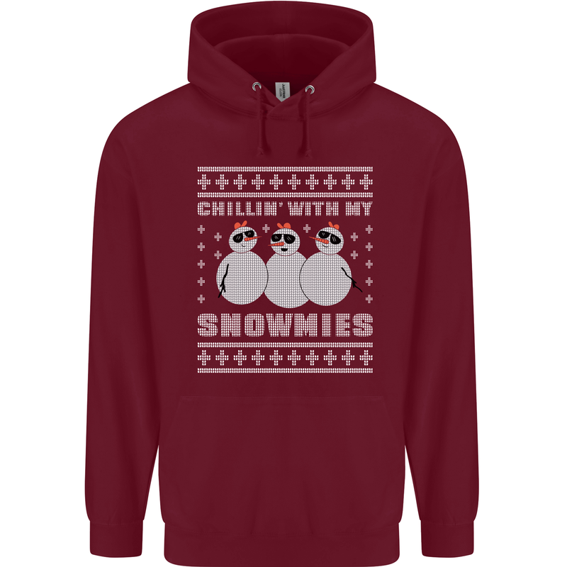 Chillin With My Snowmies Funny Christmas Childrens Kids Hoodie Maroon