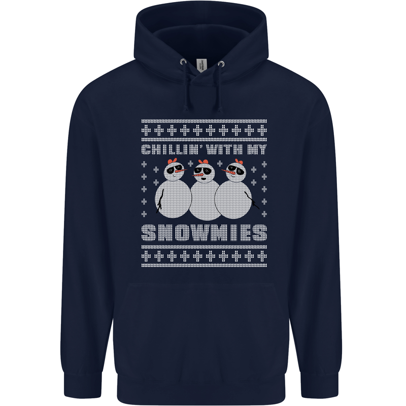 Chillin With My Snowmies Funny Christmas Childrens Kids Hoodie Navy Blue