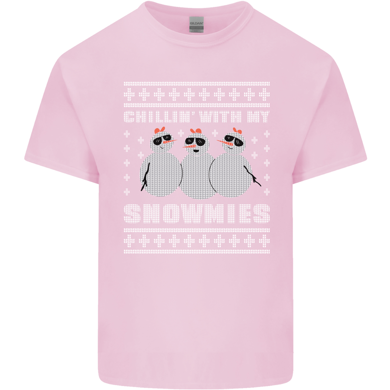 Chillin With My Snowmies Funny Christmas Kids T-Shirt Childrens Light Pink